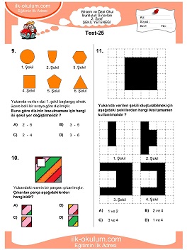 ilkokul 1. Sınıf Bilsem Zeka Testi 